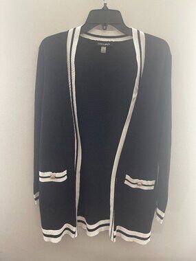 Cable and Gage Cardigan Black and White Women's Large
